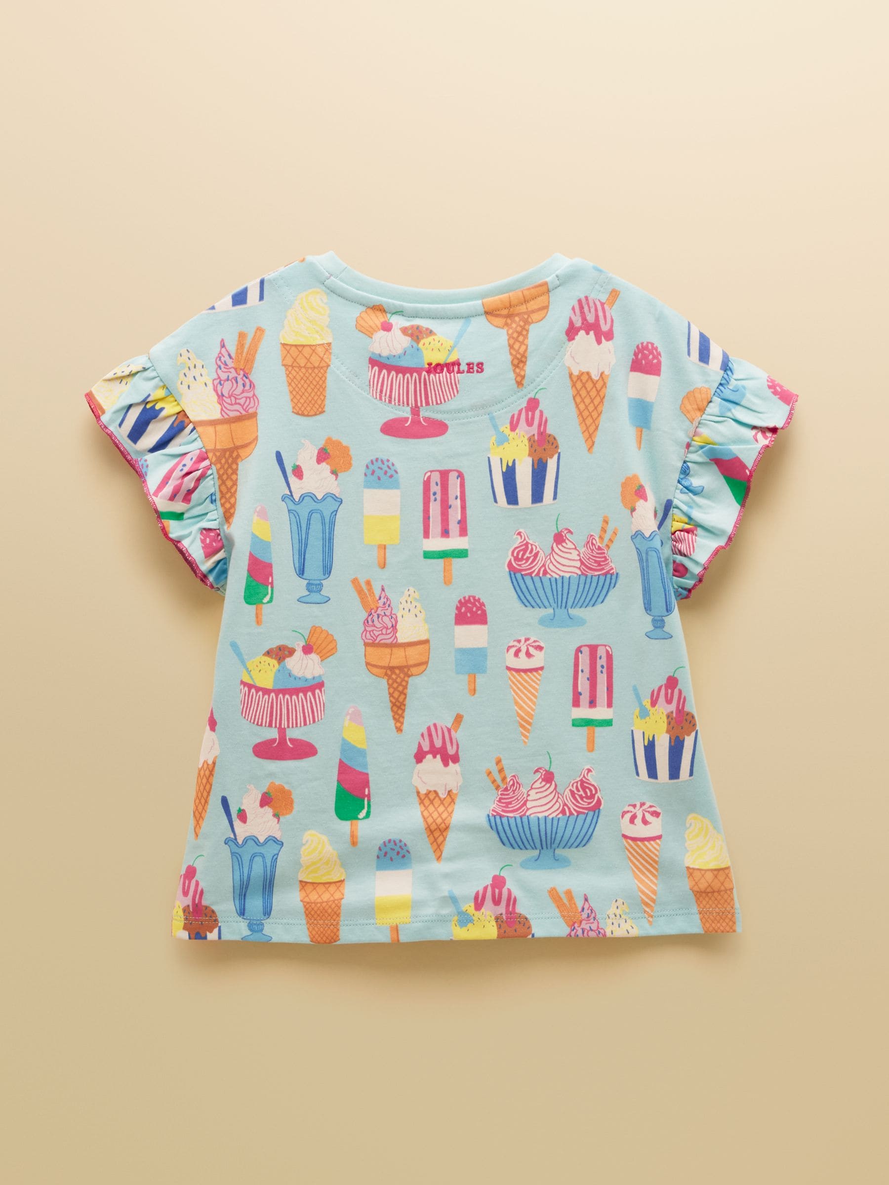 Joules Girls' Waverley Blue Ice Cream Frill Sleeve T-Shirt image 4