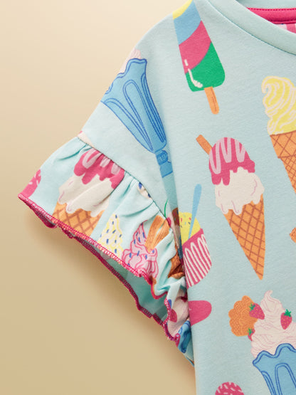 Joules Girls' Waverley Blue Ice Cream Frill Sleeve T-Shirt image 6
