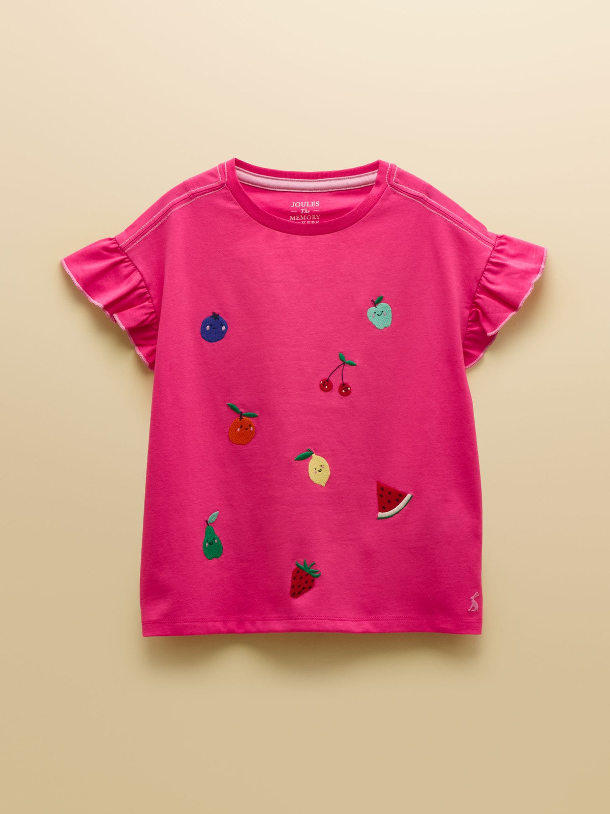 Dsiney Kidz - Joules Girls' Waverley Pink Embroidered Fruit Frill Sleeve T-Shirt image 2