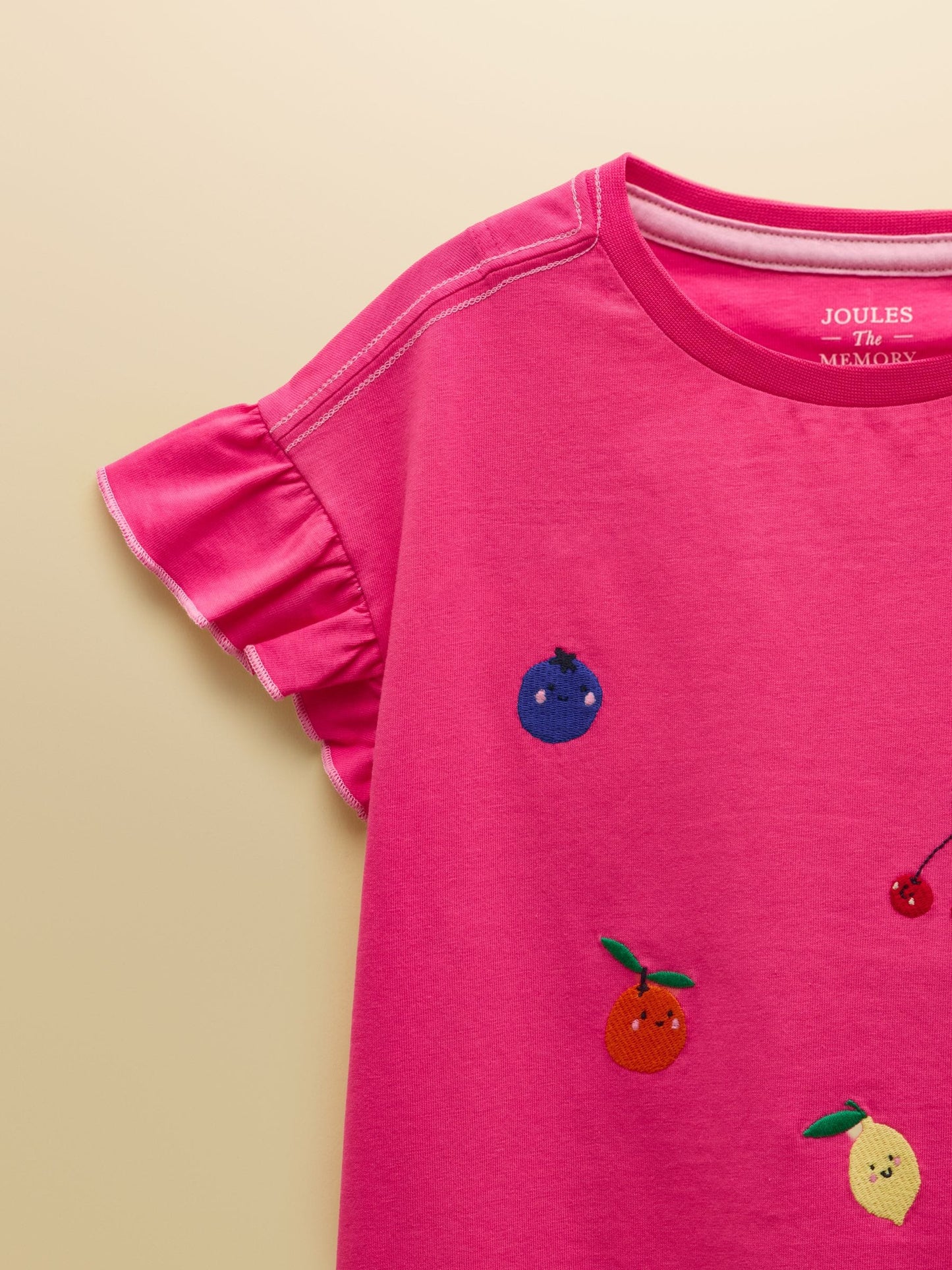 Dsiney Kidz - Joules Girls' Waverley Pink Embroidered Fruit Frill Sleeve T-Shirt image 4