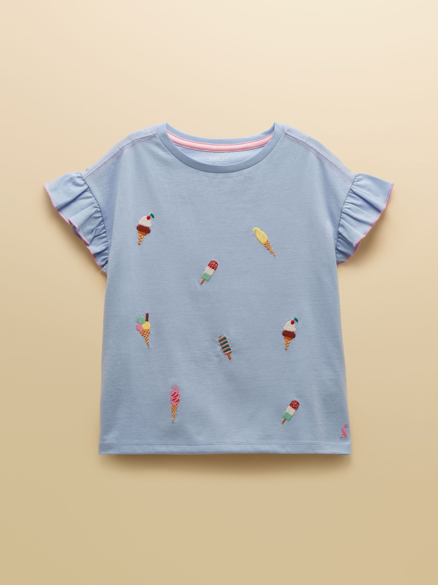 Joules Girls' Waverley Blue Frill Sleeve T-Shirt image 2