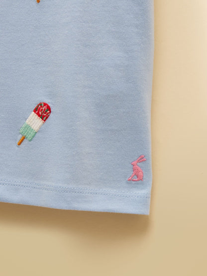 Joules Girls' Waverley Blue Frill Sleeve T-Shirt image 3