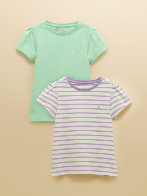 Joules Girls' Let's Go Purple & Green Short Sleeve T-Shirts 2 Pack image 1