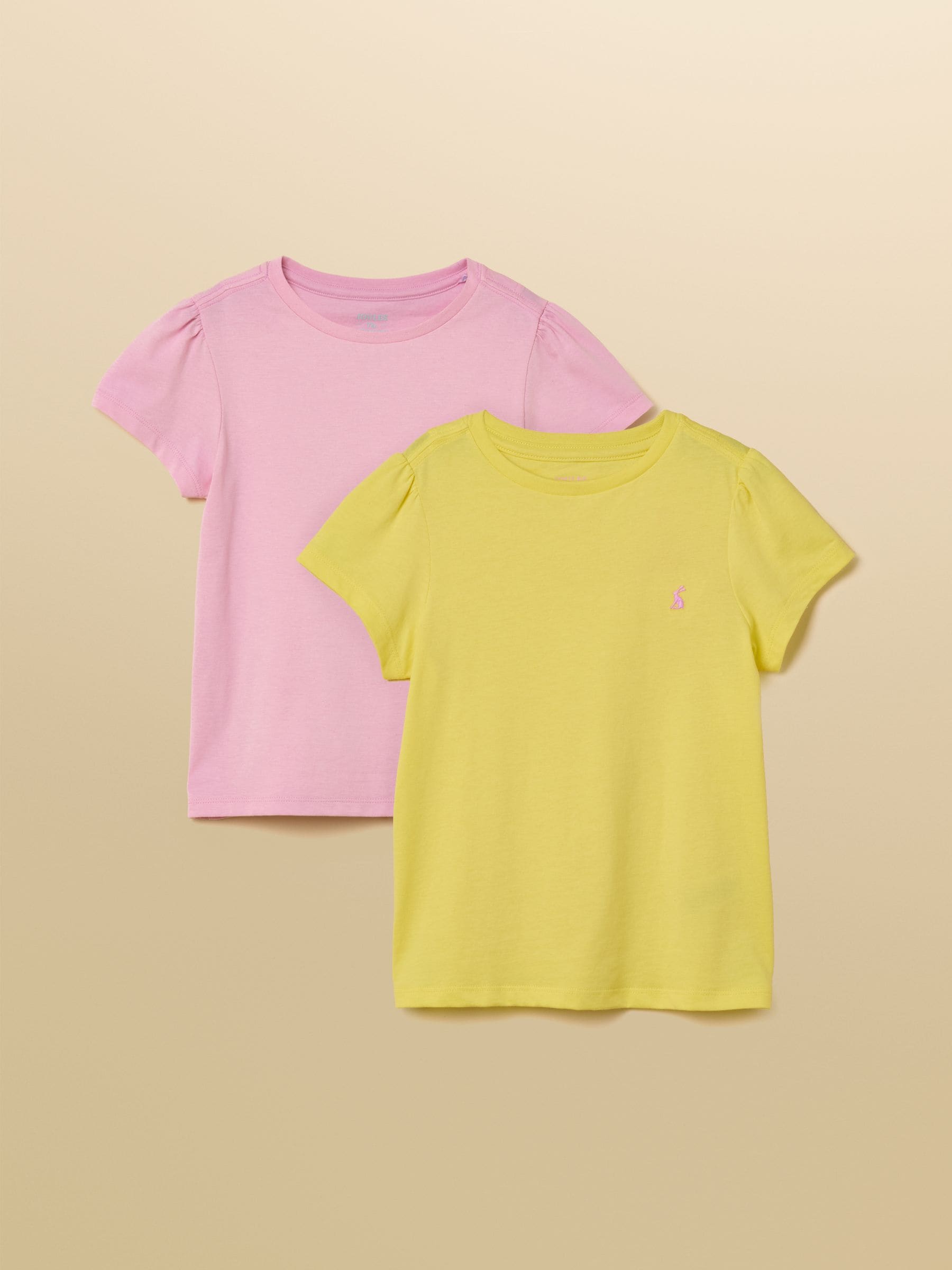Joules Girls' Let's Go Pink & Yellow Short Sleeve T-Shirts 2 Pack image 1
