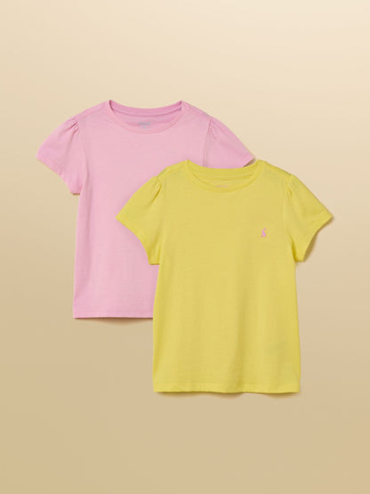 Joules Girls' Let's Go Pink & Yellow Short Sleeve T-Shirts 2 Pack image 1