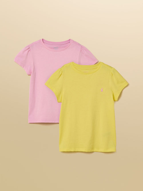 Joules Girls' Let's Go Pink & Yellow Short Sleeve T-Shirts 2 Pack image 1