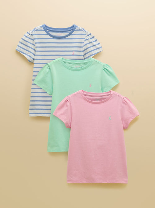 Joules Girls' Let's Go Pink/Blue/Turquoise Short Sleeve T Shirts 3 Pack image 1