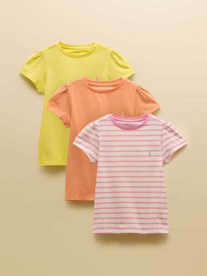 Joules Girls' Let's Go Pink/Orange/Yellow Short Sleeve T Shirts 3 Pack image 1