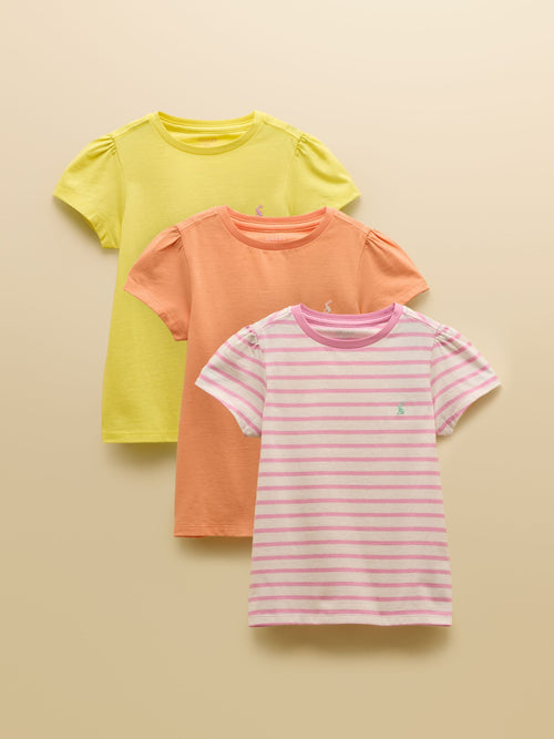 Joules Girls' Let's Go Pink/Orange/Yellow Short Sleeve T Shirts 3 Pack image 1