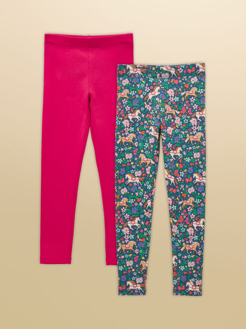 Joules Girls' Deedee Navy Horse & Pink Multipack Leggings (2 Pack) image 1