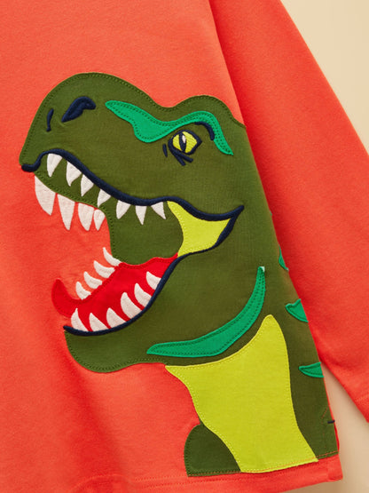 Joules Boys' Finlay Orange Long Sleeve Applique Graphic T-Shirt image 3