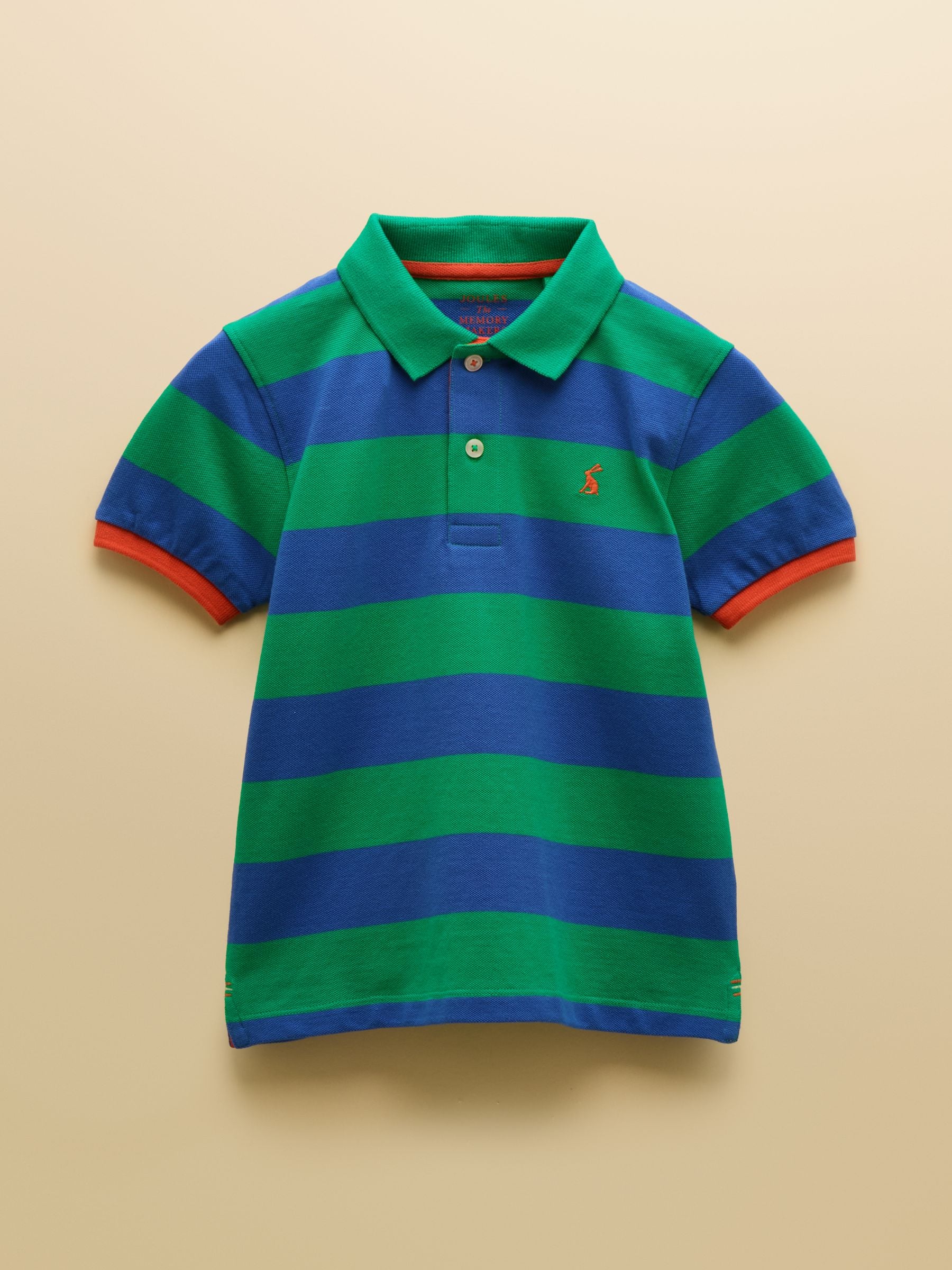 Dsiney Kidz - Joules Boys' Woody Green & Blue Striped Cotton Polo Shirt image 1