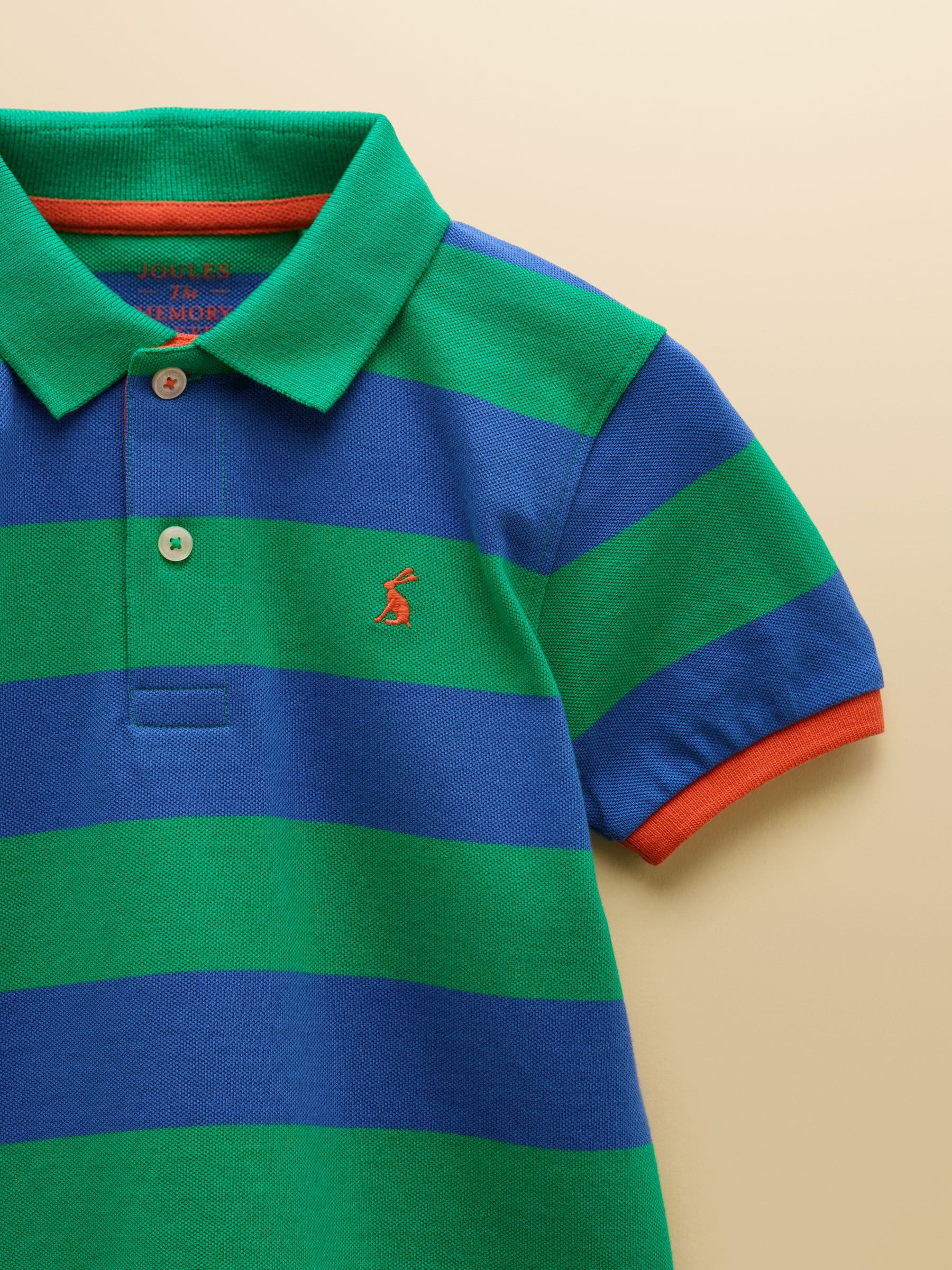 Dsiney Kidz - Joules Boys' Woody Green & Blue Striped Cotton Polo Shirt image 3