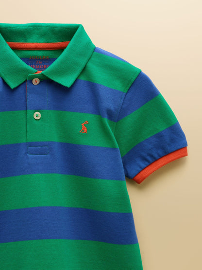 Dsiney Kidz - Joules Boys' Woody Green & Blue Striped Cotton Polo Shirt image 3