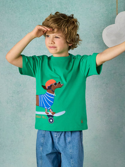 Joules Boys' Archie Green Dog Applique Graphic T-Shirt image 1