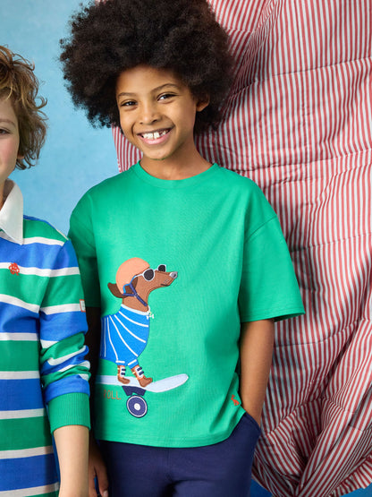 Joules Boys' Archie Green Dog Applique Graphic T-Shirt image 2