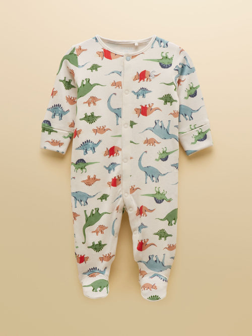 Joules Razamataz Cream Dino Cotton Babygrow image 1