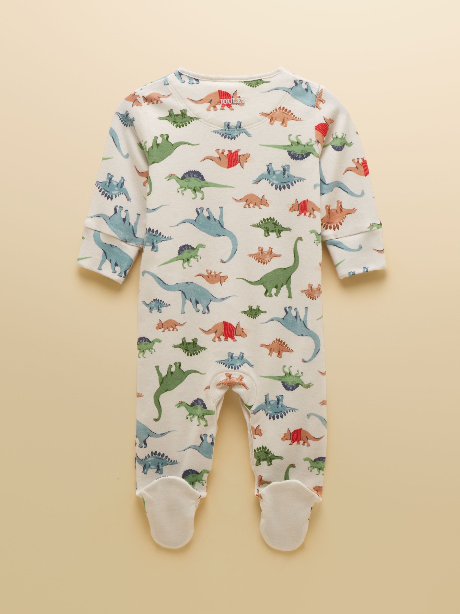 Joules Razamataz Cream Dino Cotton Babygrow image 2
