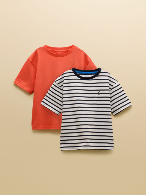 Joules Boys' Let's Go Orange & Navy Short Sleeve T-Shirts 2 Pack image 1