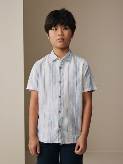 Dsiney Kidz - White Stripe Short Sleeve Linen Blend Shirt (3-16yrs) image 1