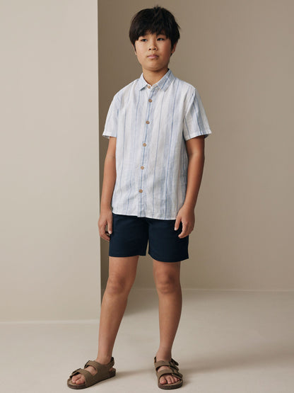 Dsiney Kidz - White Stripe Short Sleeve Linen Blend Shirt (3-16yrs) image 2