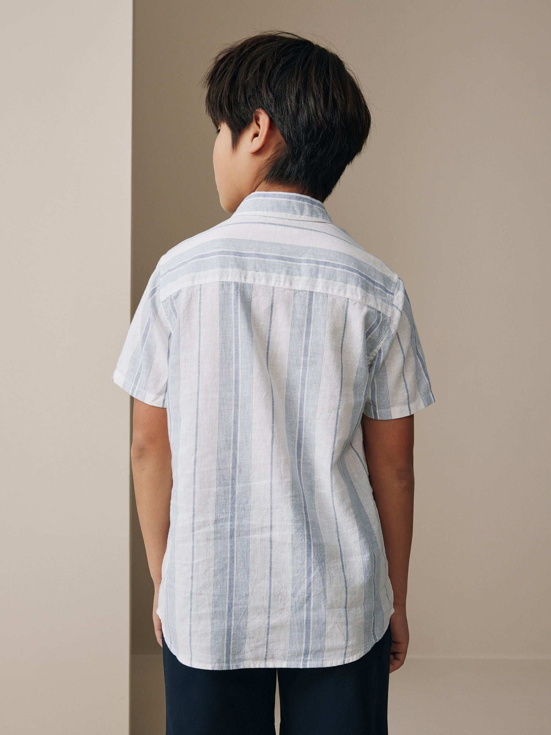 Dsiney Kidz - White Stripe Short Sleeve Linen Blend Shirt (3-16yrs) image 3