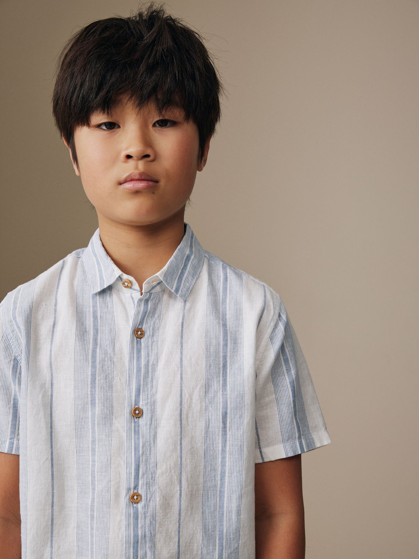 Dsiney Kidz - White Stripe Short Sleeve Linen Blend Shirt (3-16yrs) image 4