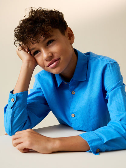 Dsiney Kidz - Bright Blue Long Sleeve Relaxed Linen Blend Shirt (3-16yrs) image 2