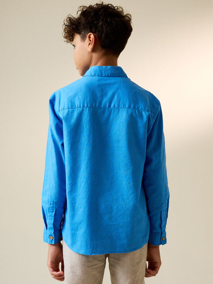 Dsiney Kidz - Bright Blue Long Sleeve Relaxed Linen Blend Shirt (3-16yrs) image 3