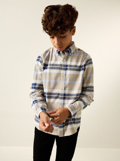 Dsiney Kidz - Neutral/Black Check Long Sleeve Oxford Check Shirt (3-16yrs) image 1