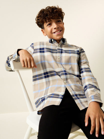 Dsiney Kidz - Neutral/Black Check Long Sleeve Oxford Check Shirt (3-16yrs) image 2