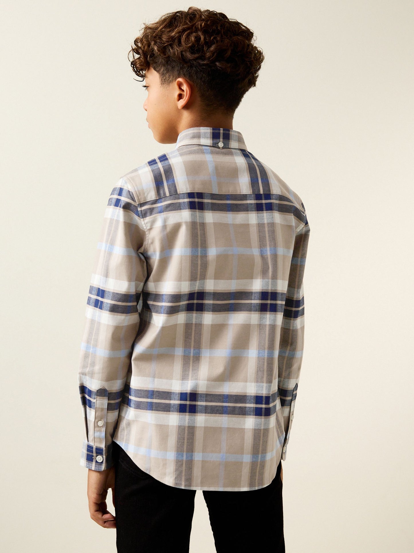 Dsiney Kidz - Neutral/Black Check Long Sleeve Oxford Check Shirt (3-16yrs) image 3