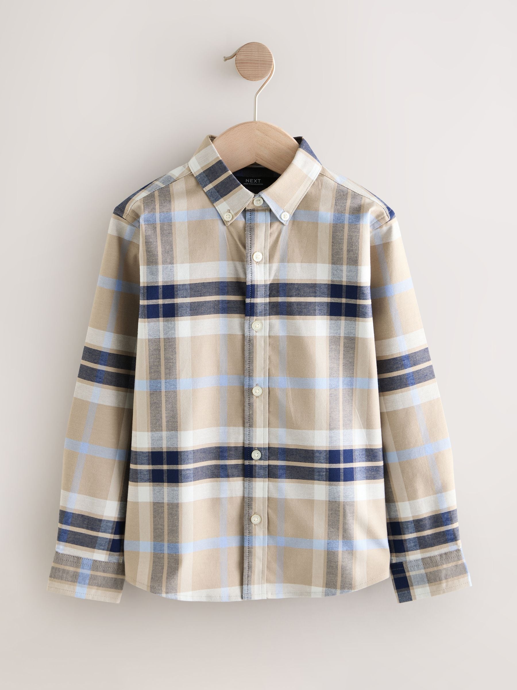 Dsiney Kidz - Neutral/Black Check Long Sleeve Oxford Check Shirt (3-16yrs) image 4