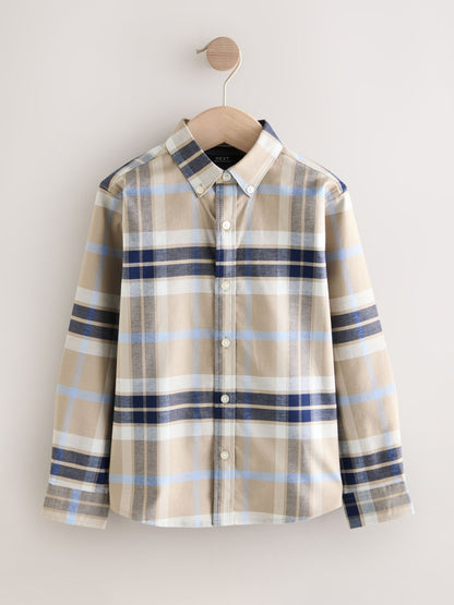 Dsiney Kidz - Neutral/Black Check Long Sleeve Oxford Check Shirt (3-16yrs) image 4