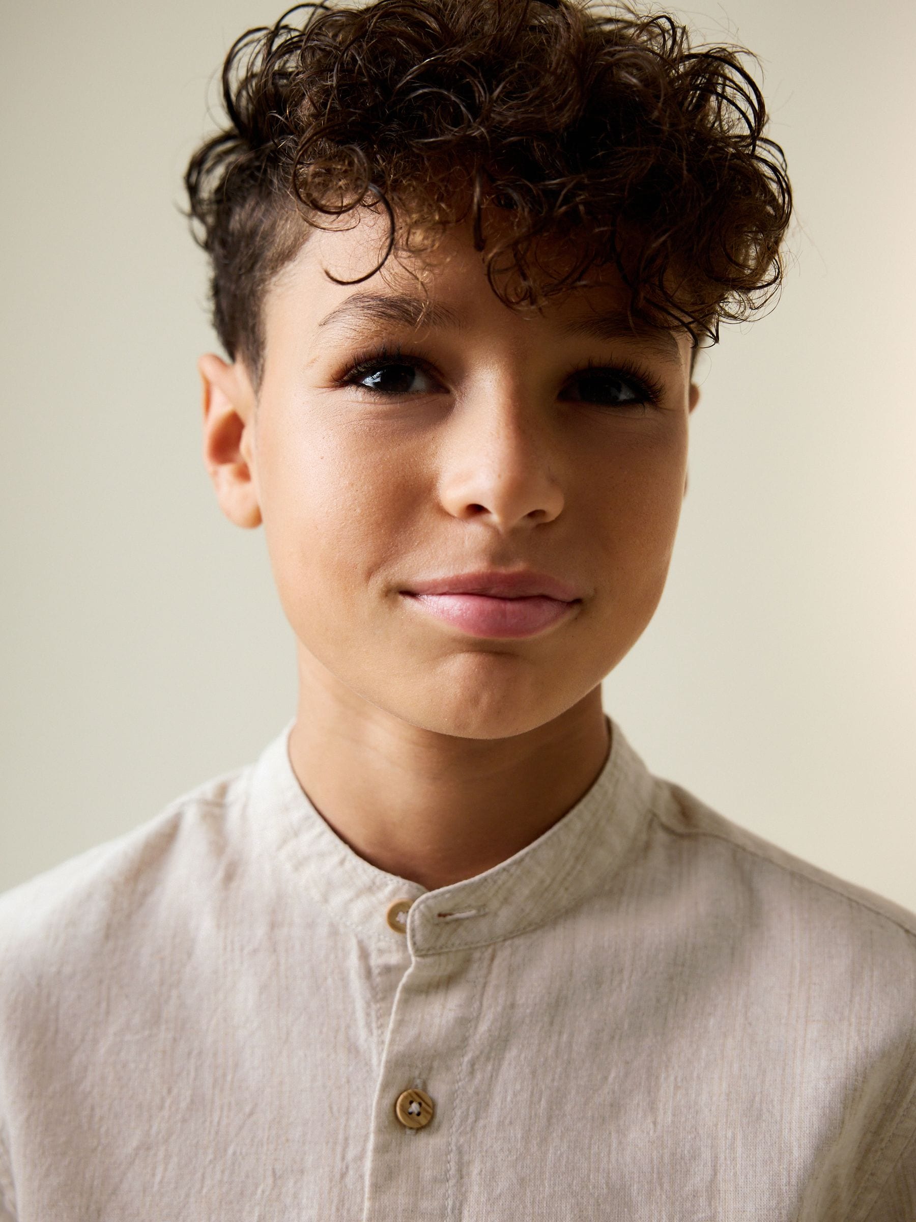 Dsiney Kidz - Neutral Grandad Collar Linen Mix Long Sleeve Shirt (3-16yrs) image 3