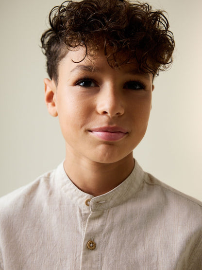 Dsiney Kidz - Neutral Grandad Collar Linen Mix Long Sleeve Shirt (3-16yrs) image 3
