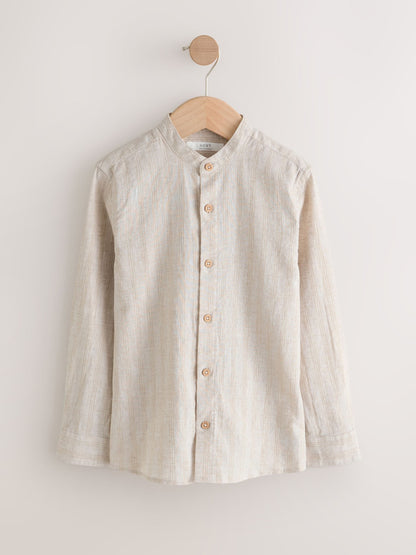 Dsiney Kidz - Neutral Grandad Collar Linen Mix Long Sleeve Shirt (3-16yrs) image 4
