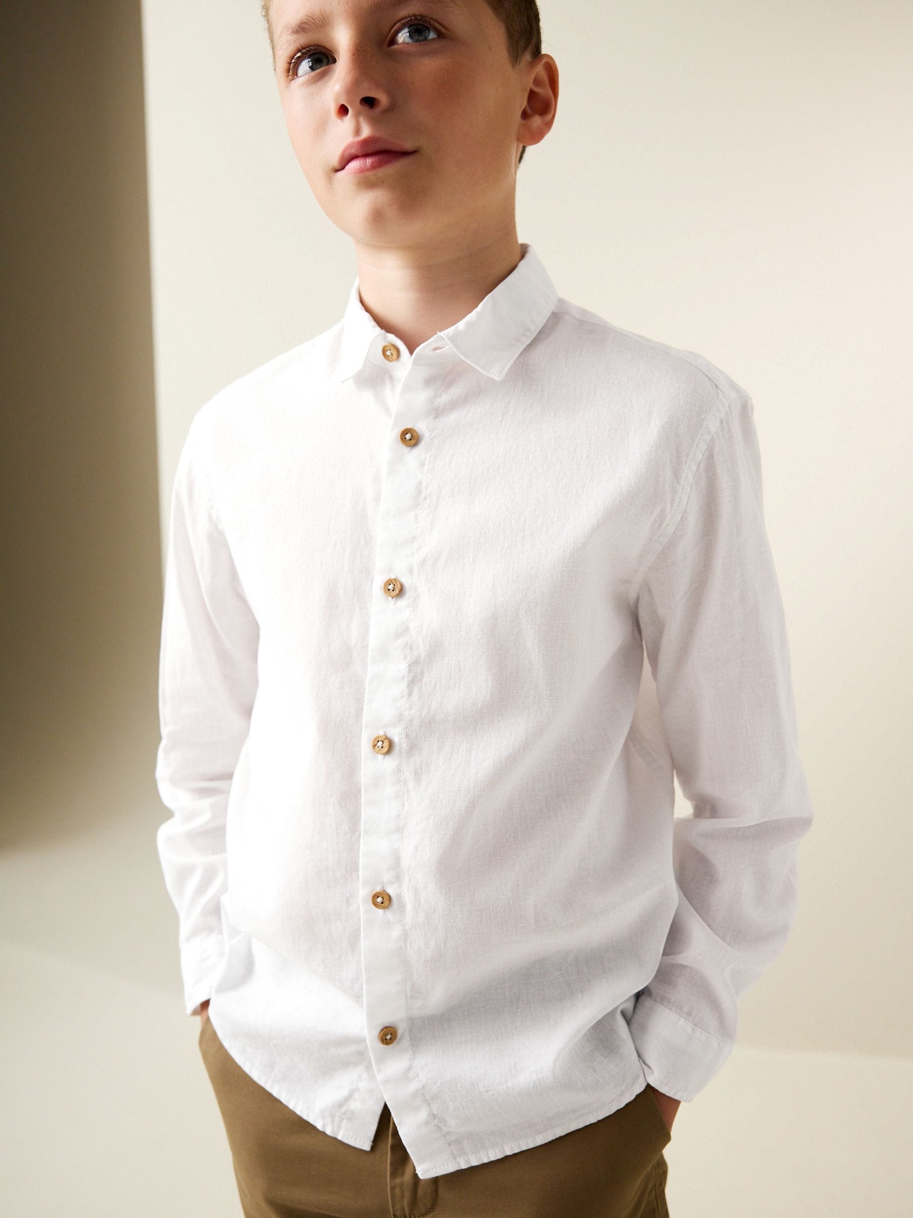 Dsiney Kidz - White Long Sleeve Relaxed Linen Blend Shirt (3-16yrs) image 1