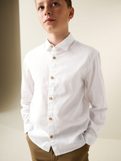 Dsiney Kidz - White Long Sleeve Relaxed Linen Blend Shirt (3-16yrs) image 1