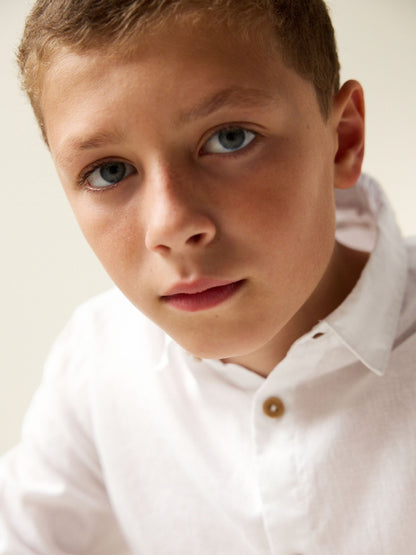 Dsiney Kidz - White Long Sleeve Relaxed Linen Blend Shirt (3-16yrs) image 4