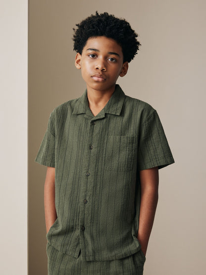 Dsiney Kidz - Khaki Green Short Sleeve Textured Shirt and Shorts Set (3-16yrs) image 2