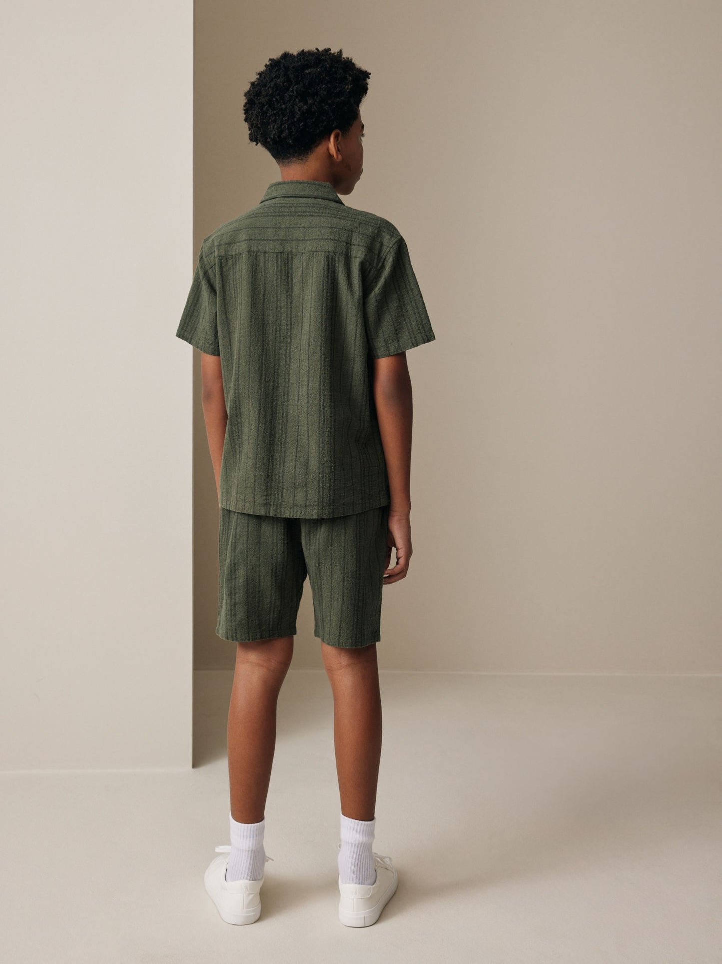 Dsiney Kidz - Khaki Green Short Sleeve Textured Shirt and Shorts Set (3-16yrs) image 3