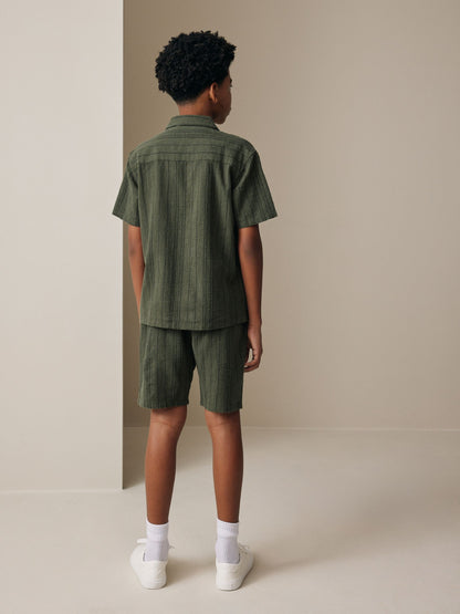 Dsiney Kidz - Khaki Green Short Sleeve Textured Shirt and Shorts Set (3-16yrs) image 3