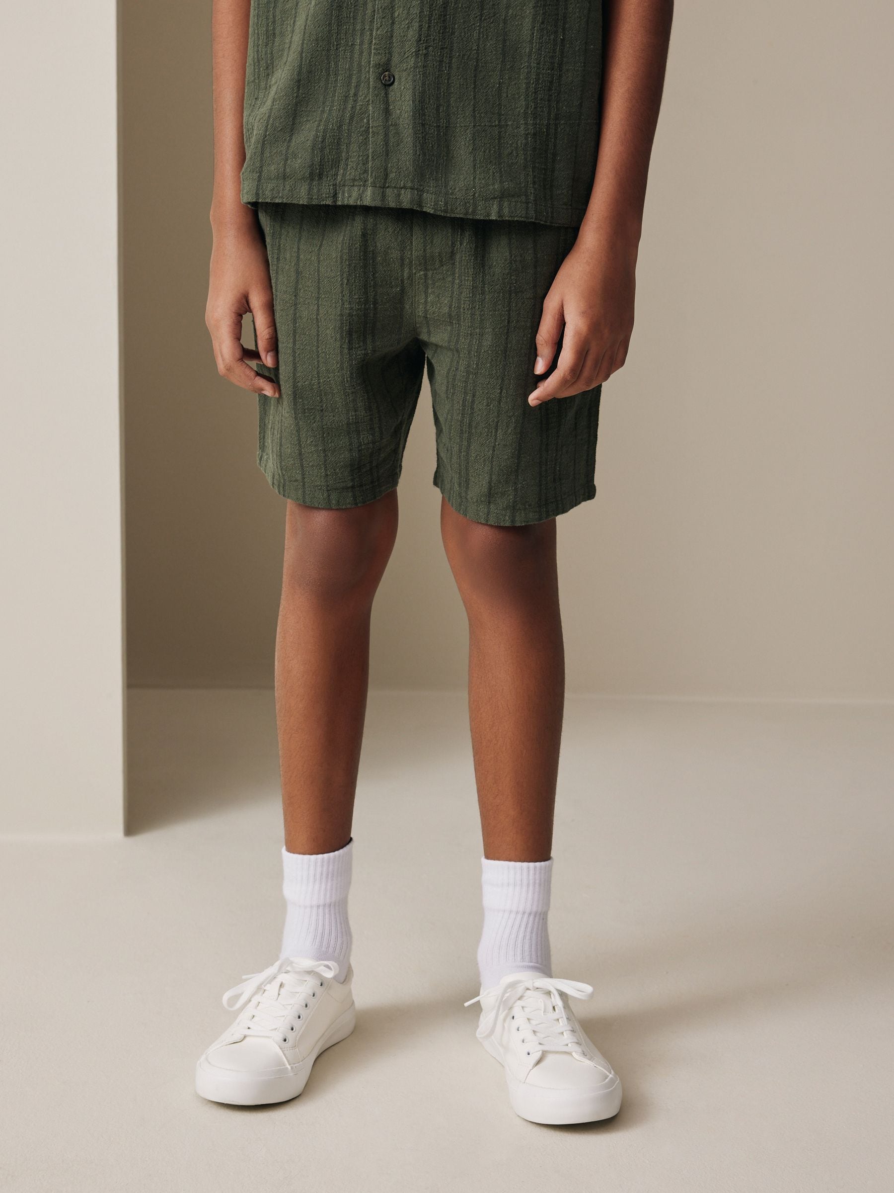 Dsiney Kidz - Khaki Green Short Sleeve Textured Shirt and Shorts Set (3-16yrs) image 4