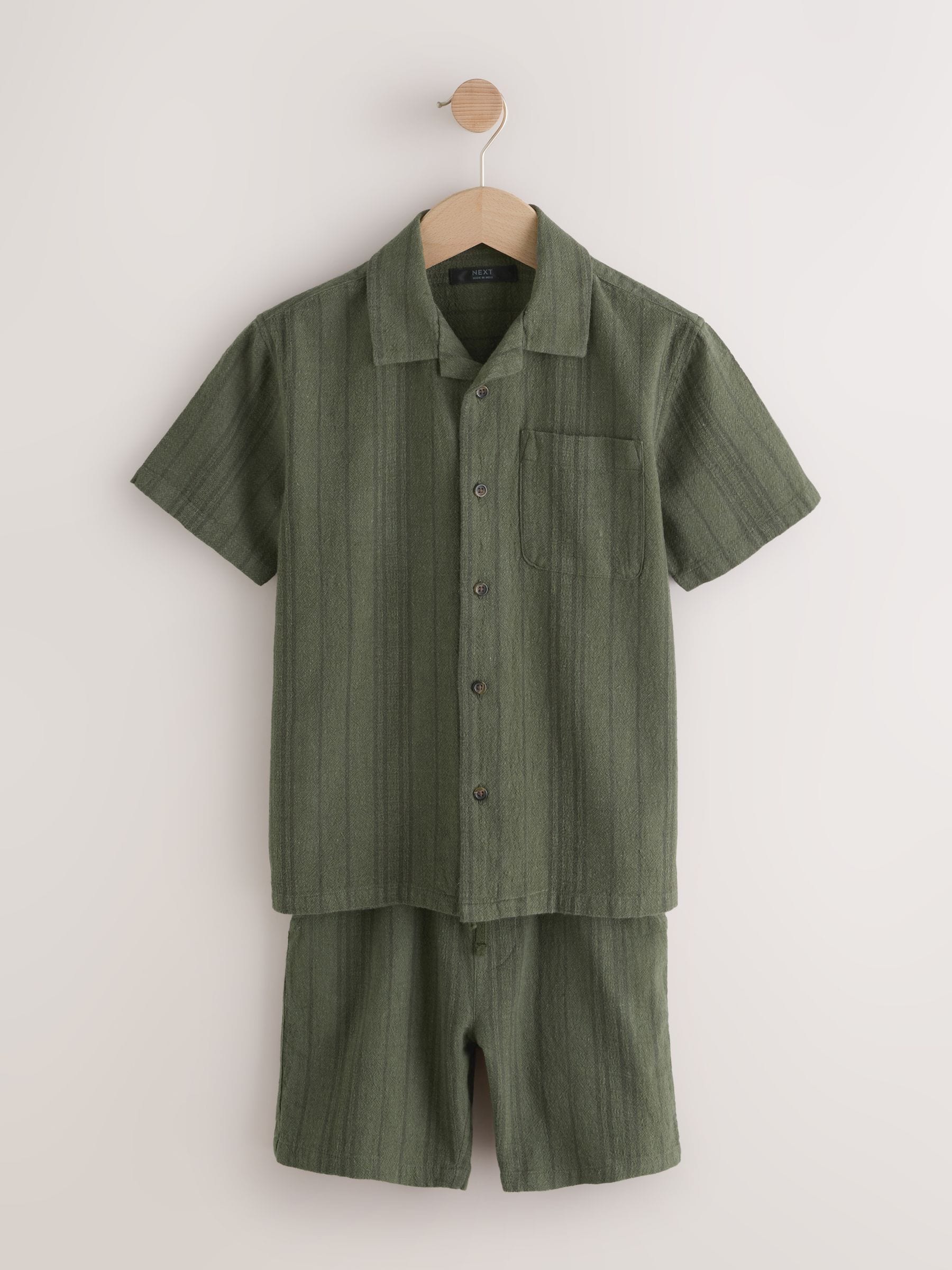 Dsiney Kidz - Khaki Green Short Sleeve Textured Shirt and Shorts Set (3-16yrs) image 5