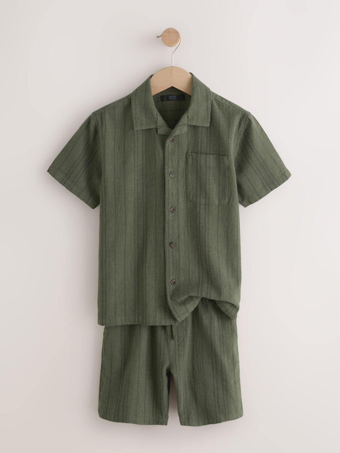 Dsiney Kidz - Khaki Green Short Sleeve Textured Shirt and Shorts Set (3-16yrs) image 6