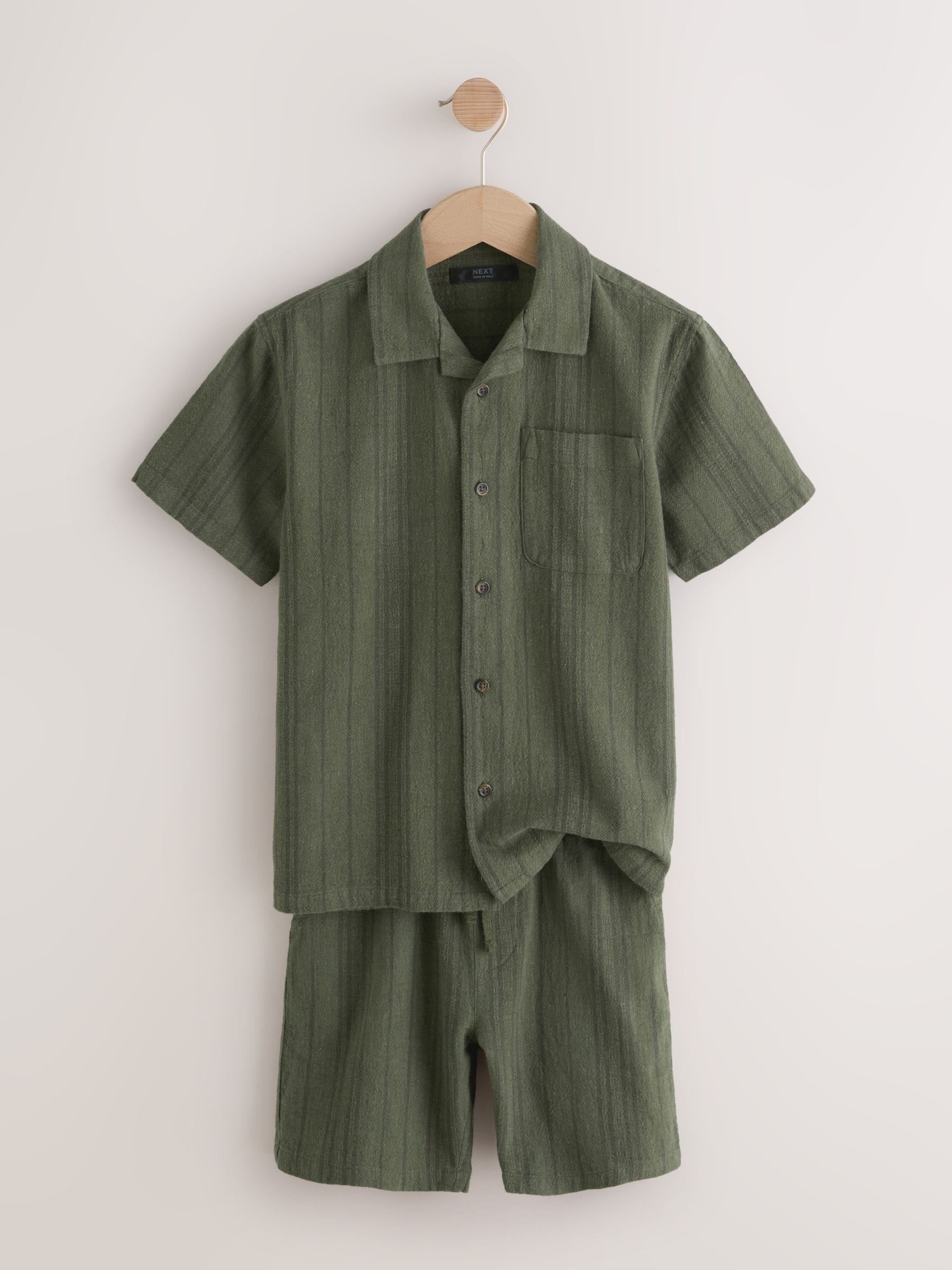 Dsiney Kidz - Khaki Green Short Sleeve Textured Shirt and Shorts Set (3-16yrs) image 6