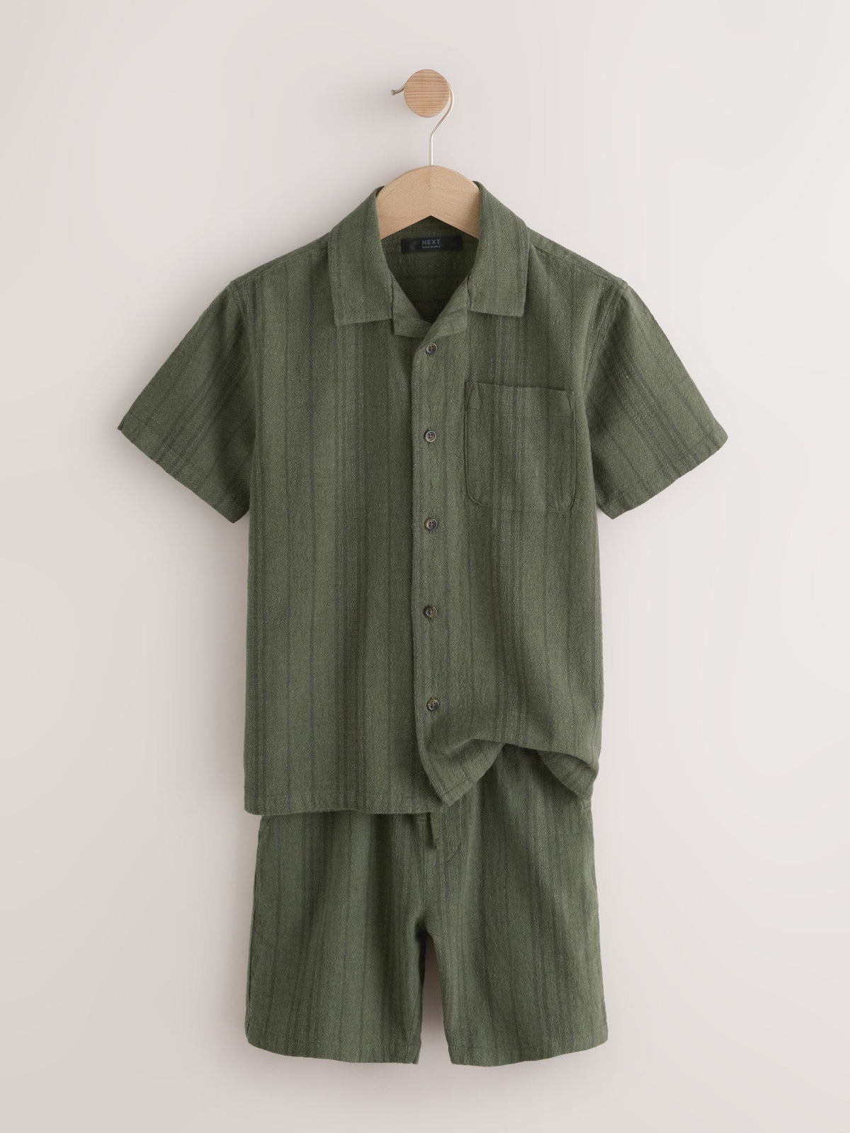 Dsiney Kidz - Khaki Green Short Sleeve Textured Shirt and Shorts Set (3-16yrs) image 6