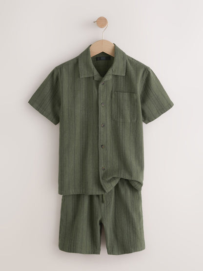 Dsiney Kidz - Khaki Green Short Sleeve Textured Shirt and Shorts Set (3-16yrs) image 6