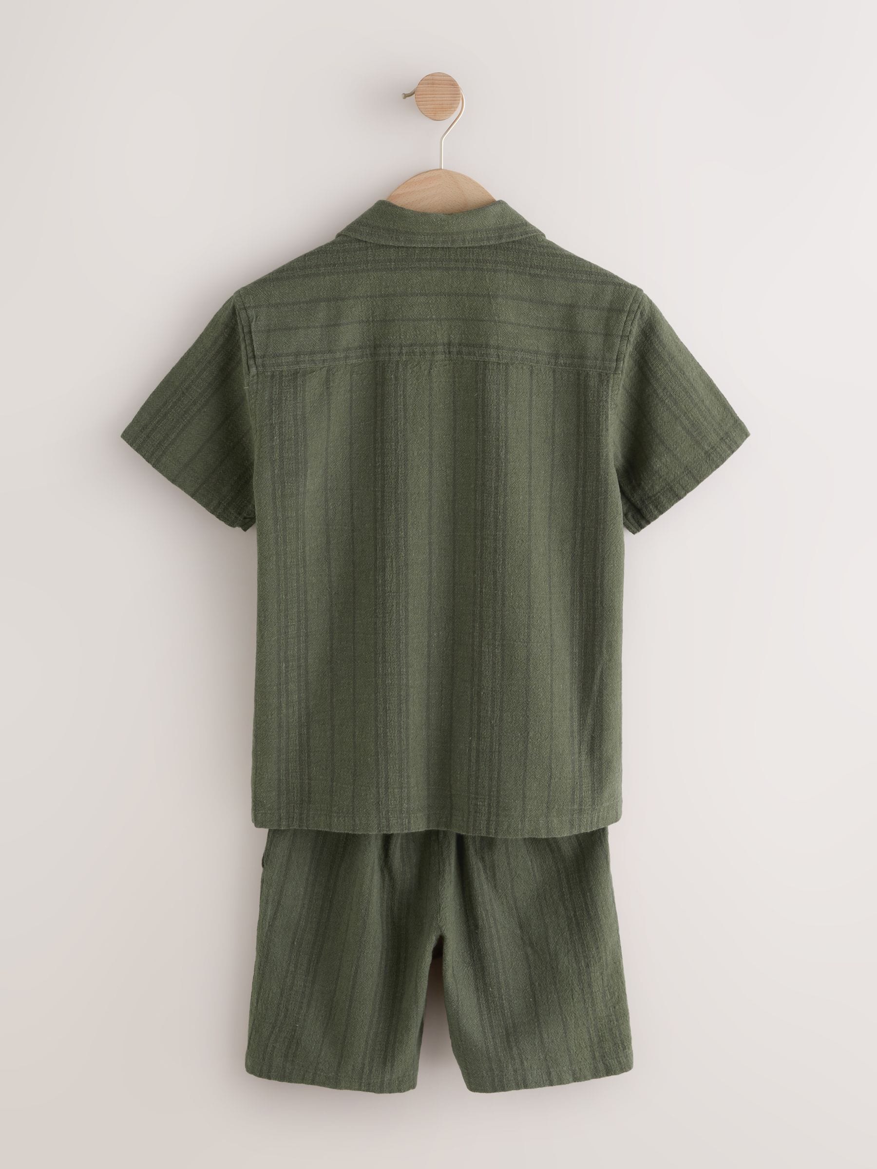 Dsiney Kidz - Khaki Green Short Sleeve Textured Shirt and Shorts Set (3-16yrs) image 7